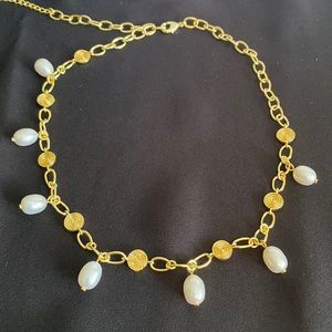 Marcia Moran Pearl Necklace 18in necklace 7 organic stones & textured coins